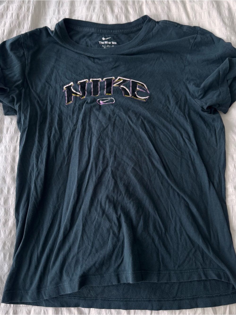 Nike Navy Tee with Multicolor Outlined Logo